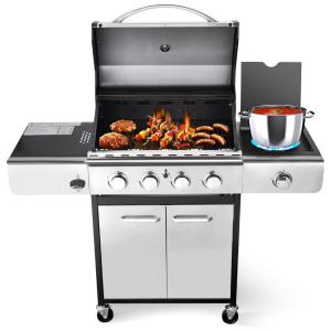 Churrasqueira a Gás 42.000 BTU com 4 Queimadores, 2 Portas e 1 Queimador Lateral em Aço Inoxidável, RINTUF, Branco