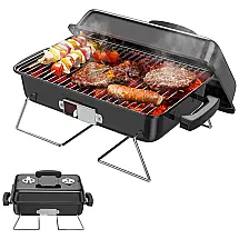 RESVIN Churrasqueira a Carvão Portátil Dobrável Serve 7 Porções Aço Inox, Preta