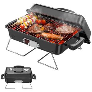 RESVIN Churrasqueira a Carvão Portátil Dobrável Serve 7 Porções Aço Inox, Preta