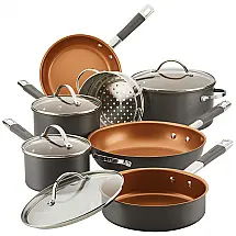 Conjunto de Panelas e Frigideiras Antiaderentes de Cerâmica Anodizada, 11 Peças, FARBERWARE 80183, Marrom