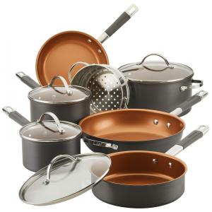 Conjunto de Panelas e Frigideiras Antiaderentes de Cerâmica Anodizada, 11 Peças, FARBERWARE 80183, Marrom