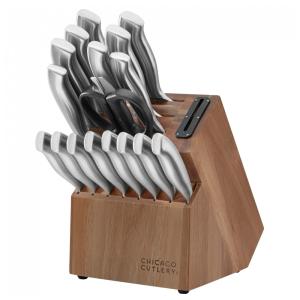 Conjunto de Facas em Aço Inoxidável com Bloco de Bancada, 18 Peças, Chicago Cutlery, Prata