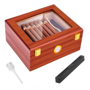 Umidor de Charutos de Mesa com Higrômetro, Umidificador e Divisor, em Cedro Espanhol e Vidro, para Armazenar Charutos,TireQuik.