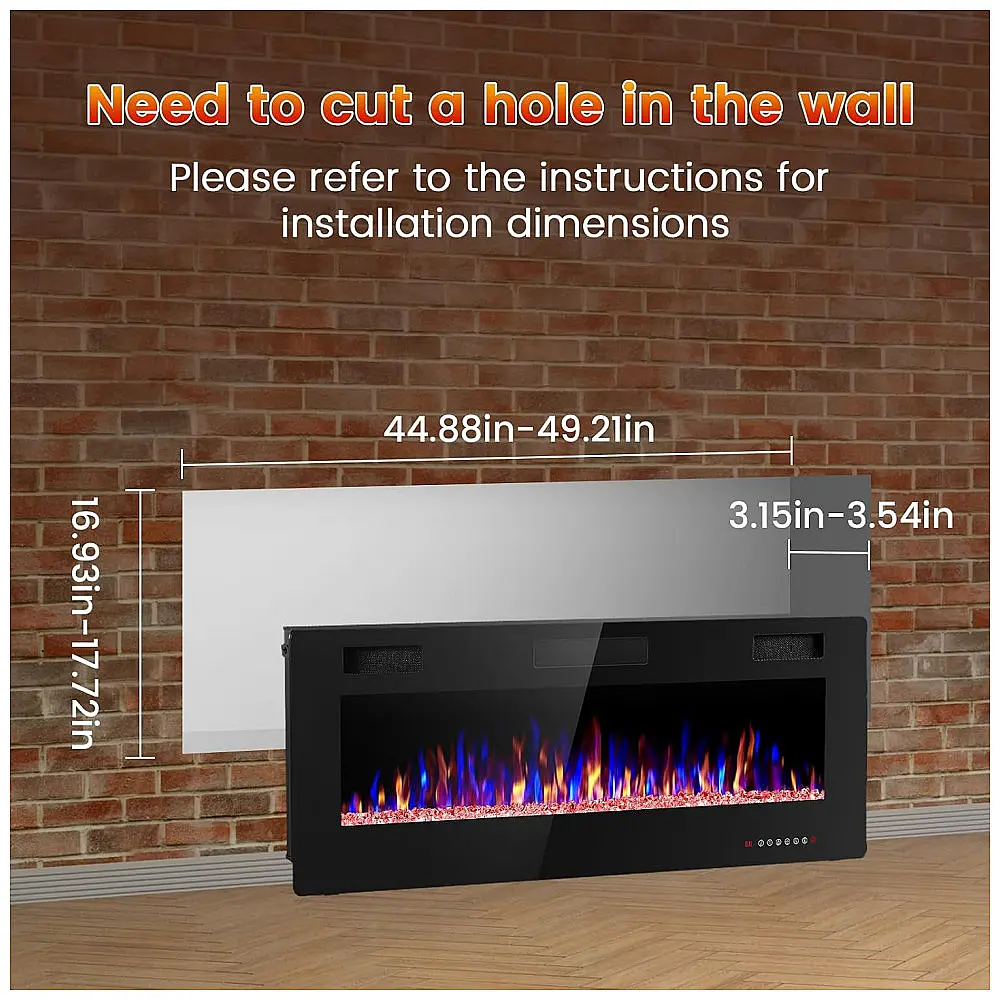 Lareira Elétrica Electactic 127x46cm 1500W Chamas LED 12 Cores Embutir 110V — foto 2