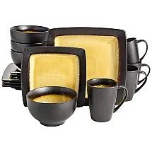 Aparelho de Jantar com 16 Peças em Cerâmica Reativa e Formato Quadrado, Gibson Elite Ocean Paradise, Âmbar
