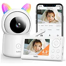Babá Eletrônica Inteligente com Monitor, Câmera 1080P e Áudio WiFi 2.4G PTZ e Alcance de 304M, NOILER, Branco