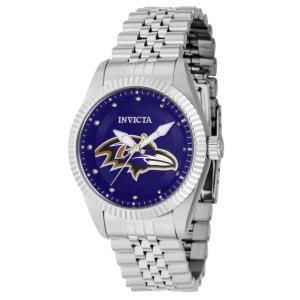 Relógio Feminino NFL Baltimore Ravens, Invicta 42487, Prata e Roxo
