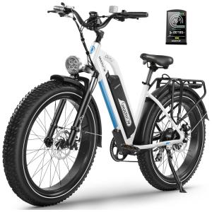 Bicicleta Elétrica MULTIJOY EB260 Branca | Motor 1000W, Bateria 48V 20Ah, Autonomia 112 km, Velocidade 45 km/h, Rodas 26"x4", Freios a Disco