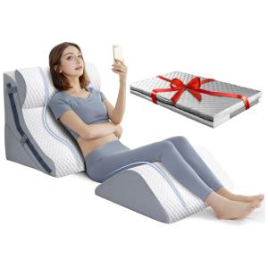 Conjunto de 4 Travesseiros Ortopédicos em Cunha com 4 Capas Extras, Almofadas Ajustáveis de Espuma Viscoelástica para Alívio de Dor