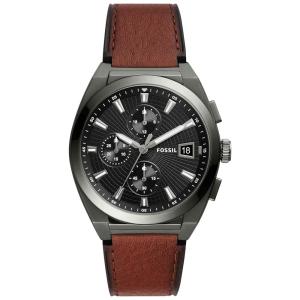 Relógio Masculino Analógico de Quartzo com Pulseira de Couro e Cronógrafo, Fossil FS5799, Preto e Marrom