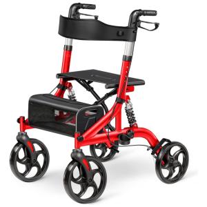 Andador para Idosos e Adultos com Amortecedor e Assento Leve, até 136 Quilos, LITELEPH 20601, Vermelho