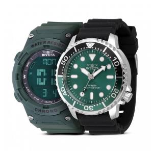 Conjunto de 2 Relógios Masculinos Digitais Invicta Racing 52mm Verde + Invicta Pro Diver 48mm Preto
