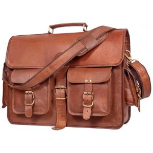 Bolsa Maleta de Couro Masculina para Laptop, CRAFAT, Marrom