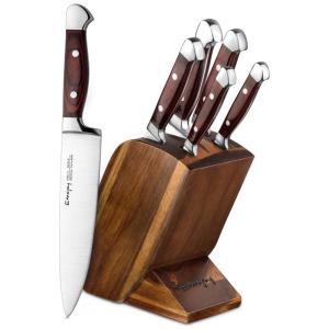 Emojoy Conjunto de Facas em Aço Inoxidável com Bloco de Bancada, 6 Peças, Marrom
