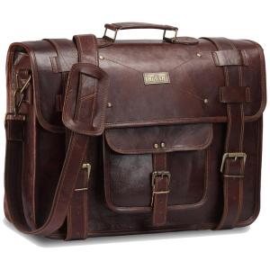 Bolsa de Couro Feita a Mão para Laptop Unissex, HANDMADE WORLD HW FDM18inch, Marrom