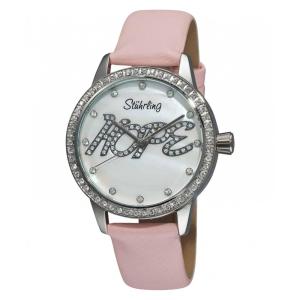 Relogio Lady Hope 519H 38mm Fashion, Mostrador Branco e Pulseira de Couro Rosa com Fivela Tang, Stuhrling.