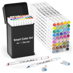Conjunto de Canetas Artisticas 45 Cores com Ponta Dupla e Estojo Excelente para Adultos, Smart Color Art