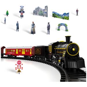 Conjunto de Trenzinho de Brinquedo com Vapor, Luz e Sons para Crianças de 3 a 6 anos, Lucky Doug BJ2208B, Preto