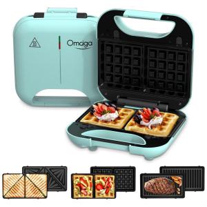 Omaiga Sanduicheira Elétrica Antiaderente 2 Fatias, Aço Inox, 110V, 750W, Verde