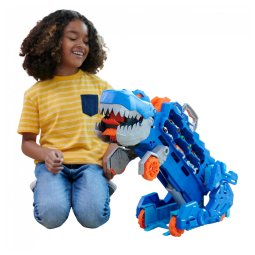 Transportador T Rex para até 20 Carros com Pista de Corrida, Luzes e Sons, Escala 1:64, Hot Wheels