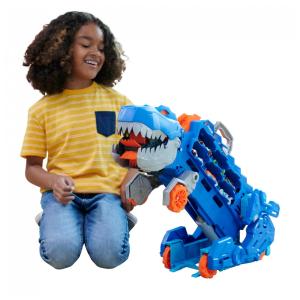 Transportador T Rex para até 20 Carros com Pista de Corrida, Luzes e Sons, Escala 1:64, Hot Wheels