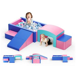 Blocos de Espuma Lischwert para Bebês, Piscina de Bolinhas e Blocos Dobráveis com Túnel, Brinquedos de Escalada para Crianças de 1 a 3 anos.