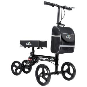 Andador 4 Rodas Dobrável com Cesta e Apoio para Joelho Ideal para Lesões Suporta 136kg, AOJIN, Preto