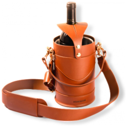 Porta Garrafa Térmico para Vinho em Aço Inoxidável com Capa de Refrigerador de Couro Premium, e, HOMENOOK, Prateado