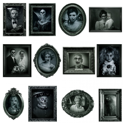 Kit Quadros Assustadores 3D com Movimento de Rosto e Molduras para Decoração de Halloween, 12 UN