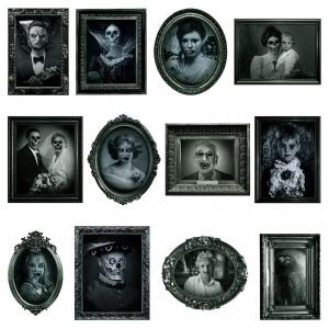 Kit Quadros Assustadores 3D com Movimento de Rosto e Molduras para Decoração de Halloween, 12 UN