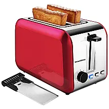 Torradeira Elétrica 2 Fatias com 7 Níveis de Tostagem, Aço Inoxidável, 110v, BONSENKITCHEN, Vermelho