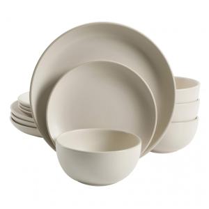 Aparelho de Jantar com 12 Peças em Cerâmica Serve 4 Pessoas, Gibson Home Rockaway, Creme