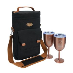 Bolsa Térmica para 2 Garrafas de Vinho MELOTOUGH com 2 Copos de Aço Inoxidável - Presente Portátil para Amantes de Vinho, Preto