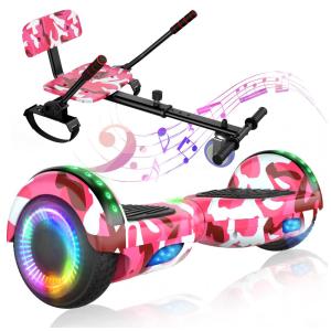 Hoverboard LIEAGLE 6,5" Rosa Camuflado com Go Kart, Rodas LED e Bluetooth para Crianças e Adultos