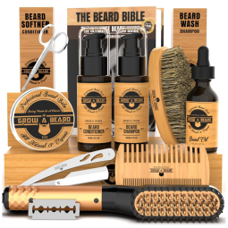 GROW ALPHA BEARD Kit para Barba Profissional Portátil com Cera e Pente, 10 Itens