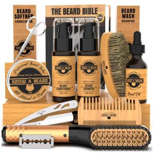 GROW ALPHA BEARD Kit para Barba Profissional Portátil com Cera e Pente, 10 Itens