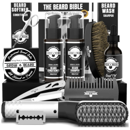 Kit para Barba Profissional Portátil com Cera e Pente, 10 Itens, GROW ALPHA BEARD, Preto