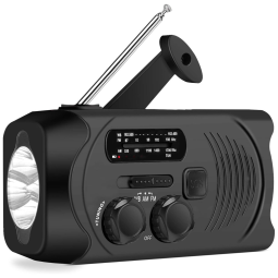 Rádio AM FM e NOAA 2000mAh Com Bateria Solar ou Manivela de Recarga USB Alarme SOS, DINGMI, Preto