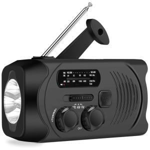 Rádio AM FM e NOAA 2000mAh Com Bateria Solar ou Manivela de Recarga USB Alarme SOS, DINGMI, Preto