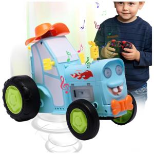 Mini Carro de Controle Remoto LYYCLFQ Dinossauro Saltador com LED e Som, Brinquedo Infantil, 1:24 RC com Acrobacias - Azul