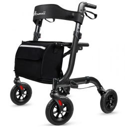 Andador para Idosos e Adultos com Rodas de Borracha, Alças e Encosto, até 136 Quilos, Henmnii, Preto