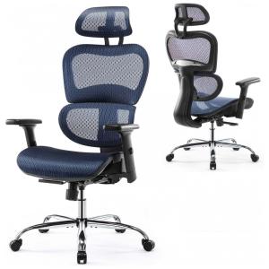 Cadeira de Escritório Ergonômica com Suporte Lombar e Apoios 3D, JHK, Azul