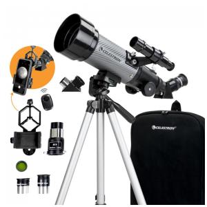 Telescópio Refrator Portátil Celestron 70mm DX: Ideal para Iniciantes. Óptica de Vidro Totalmente Revestida, Adaptador de Celular para