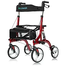 Andador Adulto para Idoso com Apoio de Braço, Assento Acolchoado e Cesto, Suporta até 136 kg, ELENKER, Vermelho