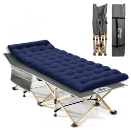 Cama Dobrável Portátil para Acampamento com Acolchoado e Bolsa de Transporte, Suporta 204 kg, ARAER, Cinza e Azul