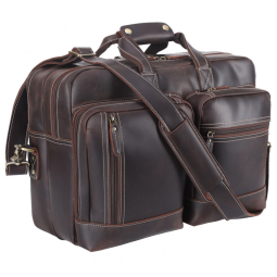 Bolsa Carteiro Masculina Expansível Couro de Cavalo para Laptop com 17 Polegadas, Masa Kawa