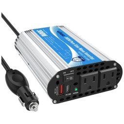 NDDI Inversor de Potência 300W 12V Para AC 2 Tomadas, 2 USB, 110v, GIANDEL PS 300B CAR, Prateado