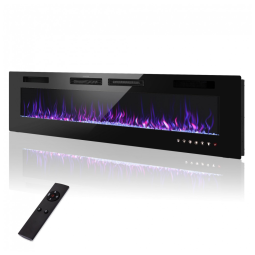 Lareira Elétrica de Embutir Ultrafina A45x182L cm com Temporizador, Controle Remoto e Digital, 110V 1500W, Sophia & William, Preta