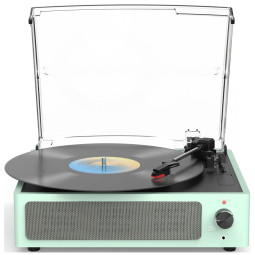 Toca-discos para vinil com alto-falantes Bluetooth e design vintage em Verde Claro - WOCKODER