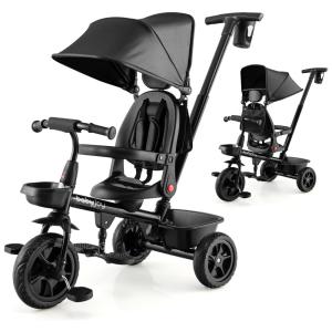 Triciclo Infantil para Passeio BABY JOY com Assento Ajustável 4 Estágios, Idade Recomendada 1 a 5 Anos, Cinza